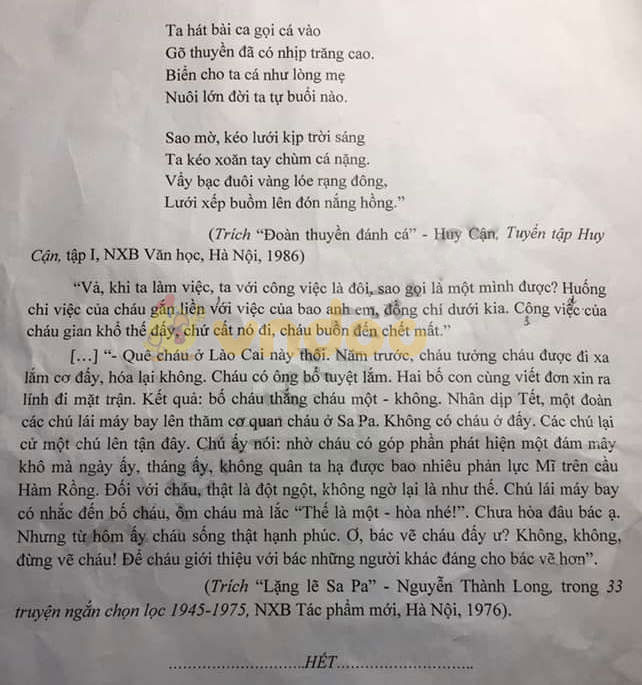 Đề thi chọn học sinh giỏi lớp 9 môn Ngữ văn Phòng GD&ĐT huyện Gia Viễn năm học 2019 - 2020