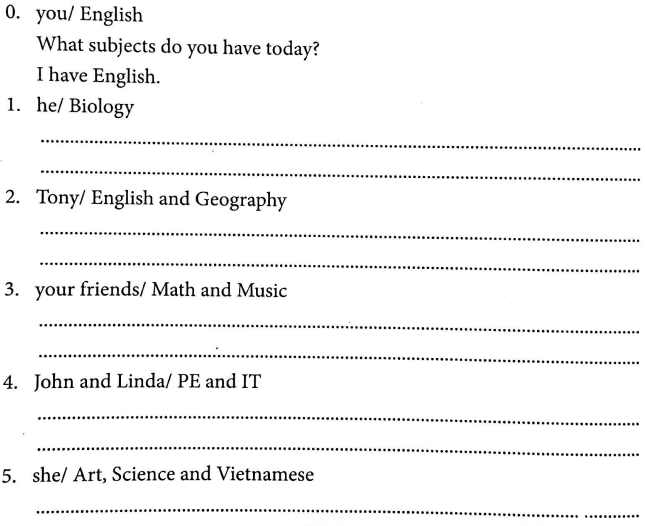 Bài tập ngữ pháp tiếng Anh lớp 4 Unit 8 What subjects do you have today?