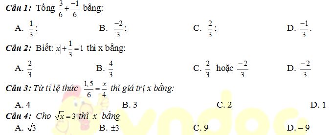 Đề kiểm tra học kì 1 môn Toán lớp 7