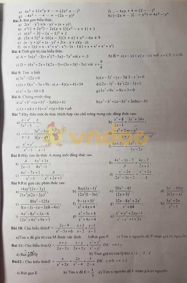 Đề cương ôn tập học kì 1 lớp 8 môn Toán trường THCS Nguyễn Lân năm học 2019 - 2020