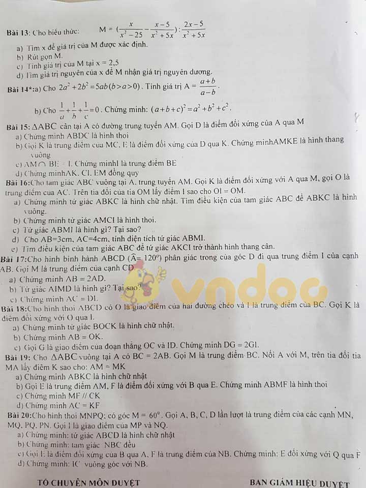 Đề cương ôn tập học kì 1 lớp 8 môn Toán trường THCS Nguyễn Lân năm học 2019 - 2020