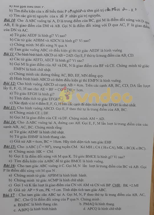 Đề cương ôn tập học kì 1 lớp 8 môn Toán trường THCS Tân Mai, Hoàng Mai năm học 2019 - 2020