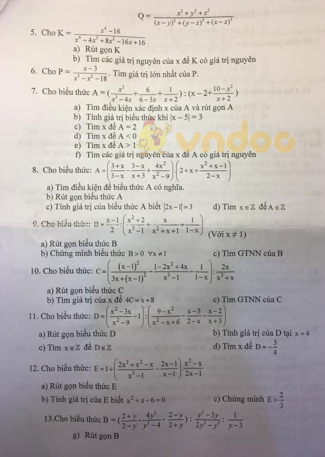 Đề cương ôn thi học kì 1 lớp 8 môn Toán trường THCS CLC Lê Lợi, Hà Đông năm học 2019 - 2020
