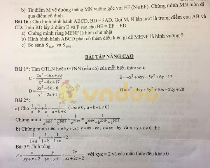 Đề cương ôn thi học kì 1 lớp 8 môn Toán trường THCS CLC Lê Lợi, Hà Đông năm học 2019 - 2020