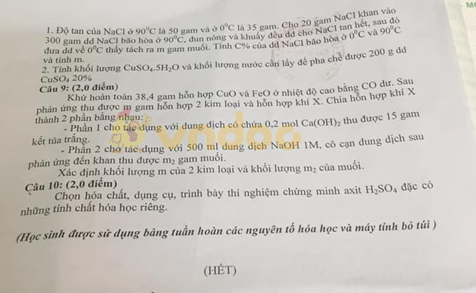 Đề thi chọn học sinh giỏi lớp 9 môn Hóa học Phòng GD&ĐT Bỉm Sơn năm học 2019 - 2020