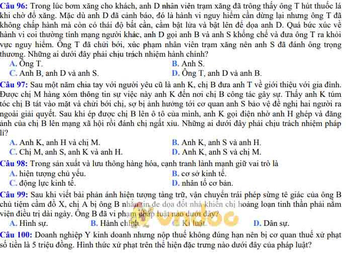 Đề thi thử THPT Quốc gia lần 1 môn GDCD năm 2020 trường THPT Đội Cấn