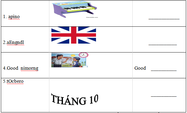 Đề kiểm tra học kì 1 lớp 4 môn tiếng Anh trường Tiểu học Cửa Dương 1