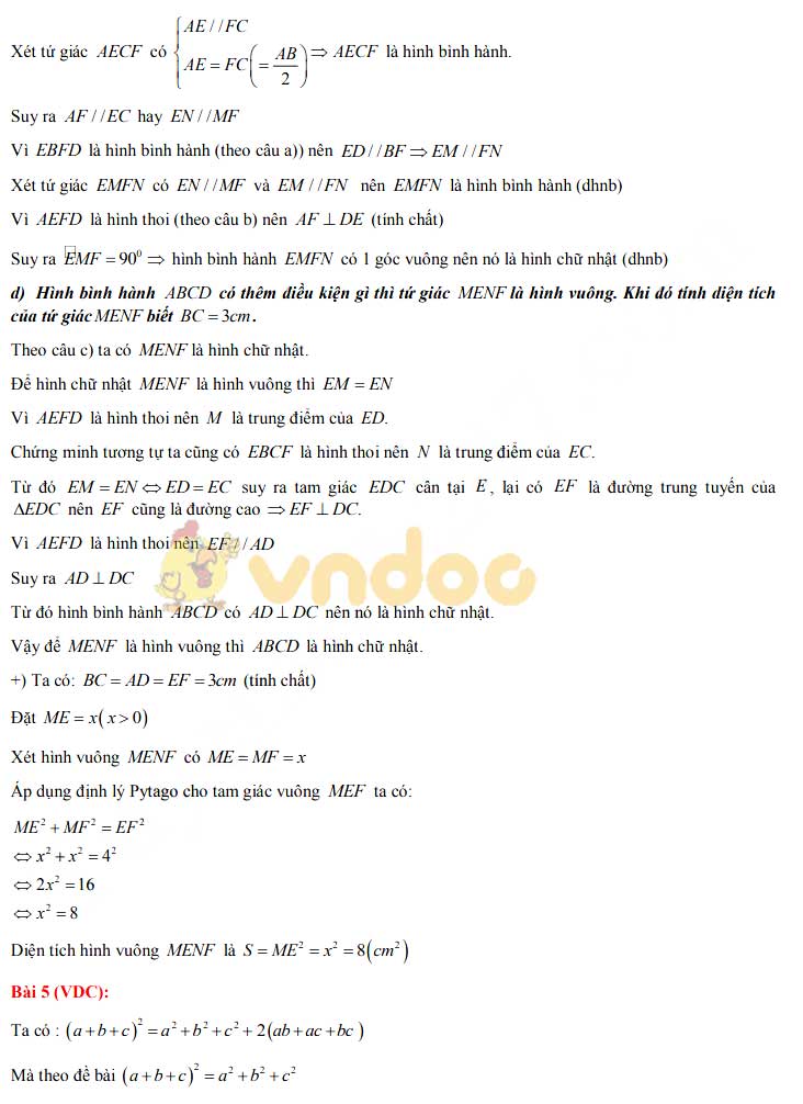 Đề thi học kì 1 lớp 8 môn Toán Phòng GD&ĐT quận Nam Từ Liêm năm học 2019 - 2020