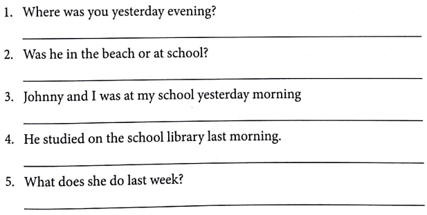 Bài tập ngữ pháp tiếng Anh lớp 4 Unit 10 Where were you yesterday?