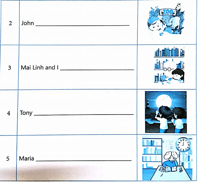 Bài tập từ vựng tiếng Anh lớp 4 Unit 10 Where were you yesterday?