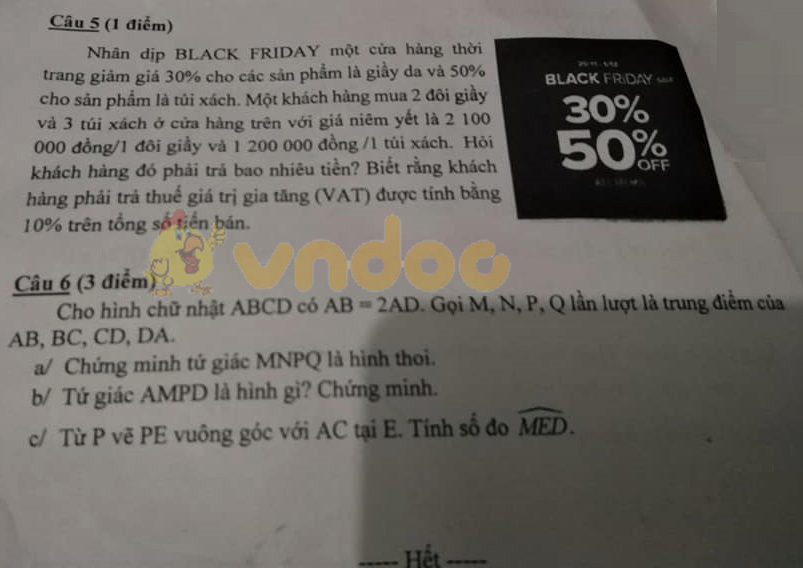 Đề thi học kì 1 lớp 8 môn Toán Phòng GD&ĐT Quận 4 năm học 2019 - 2020