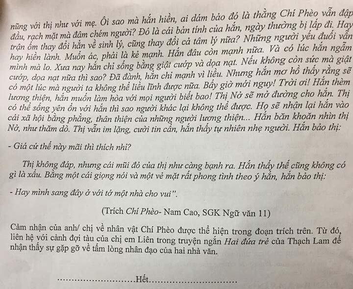 Đề thi học kì 1 lớp 11 môn Ngữ văn trường THPT Sóc Sơn
