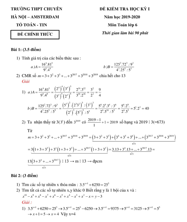 Đề thi học kì 1 môn Toán lớp 6