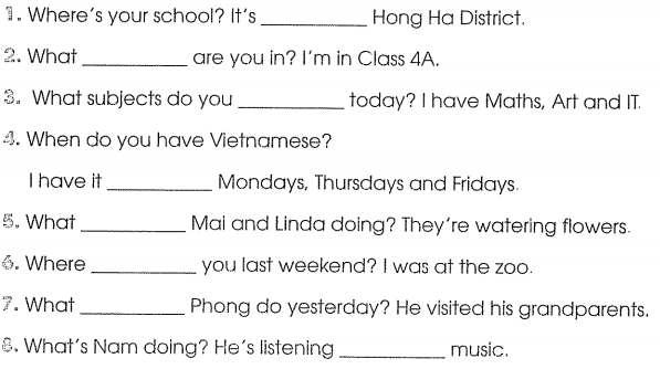 Bài tập cuối tuần môn Tiếng Anh lớp 4 Tuần 17