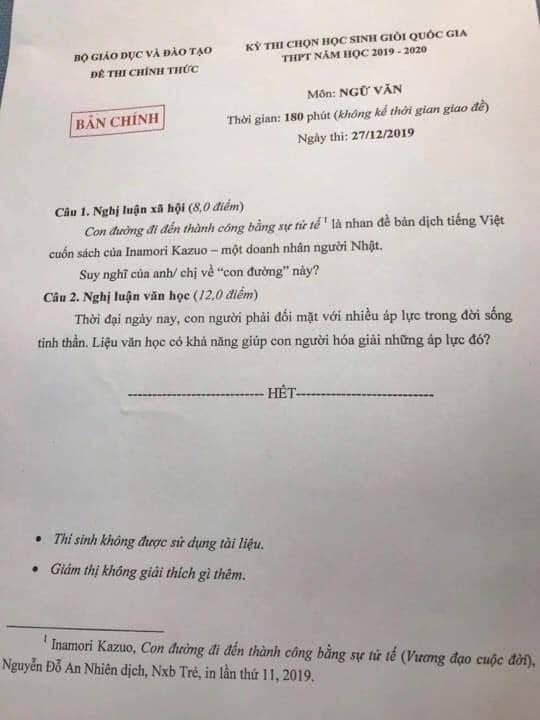 Đề thi chọn học sinh giỏi quốc gia THPT môn Văn
