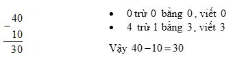 Lý thuyết Toán lớp 1: Trừ các số tròn chục