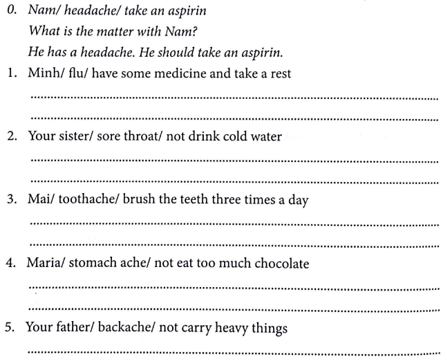 Bài tập ngữ pháp tiếng Anh lớp 5 Unit 11 What's the matter with you?