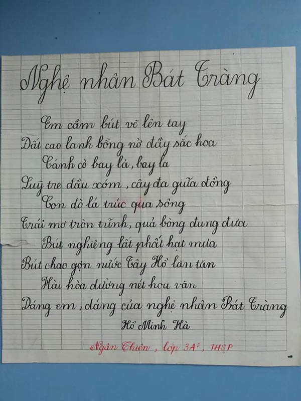 Bài thi viết chữ đẹp của học sinh lớp 3