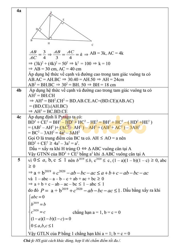 Đề thi học sinh giỏi lớp 9 môn Toán Phòng GD&ĐT Thạch Hà năm học 2019 - 2020