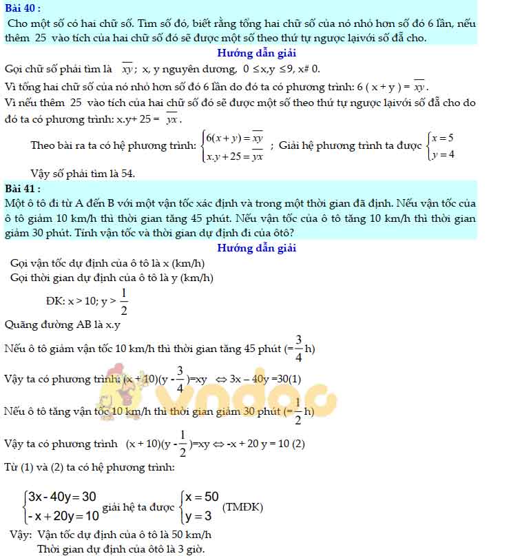 83 bài bác Toán giải bằng phương pháp lập hệ phương trình