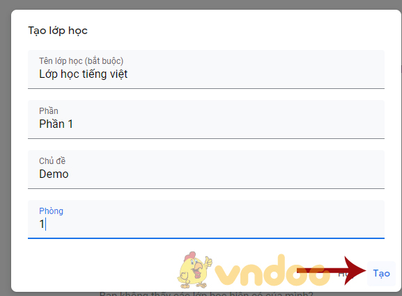 Tạo thông tin lớp học