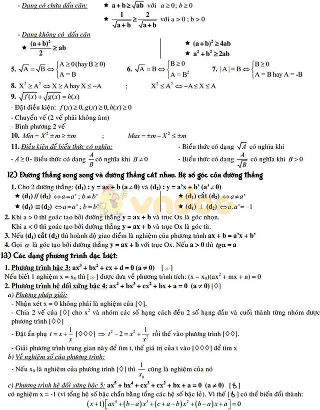 Công thức Toán lớp 9