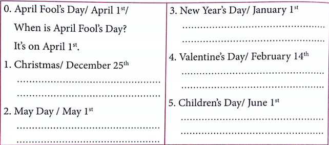 Bài tập ngữ pháp tiếng Anh lớp 4 Unit 15 When's Children's Day?