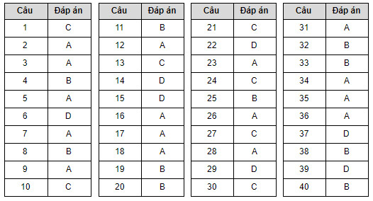 Đáp án đề minh họa môn Vật lý năm 2020