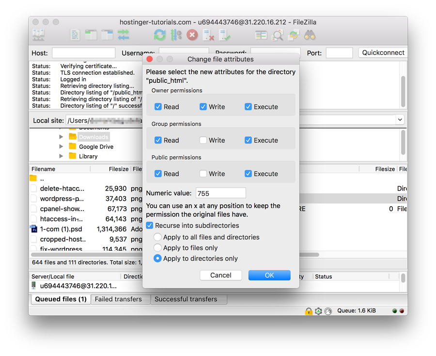 Change Folder Permissions with FileZilla
