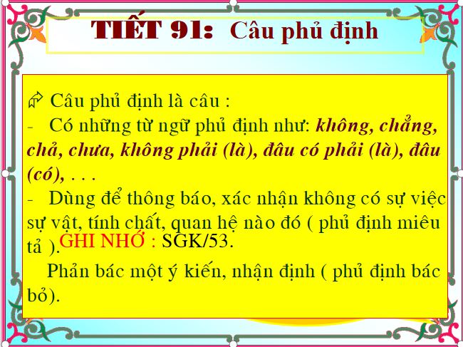 Bài giảng trực tuyến Câu phủ định