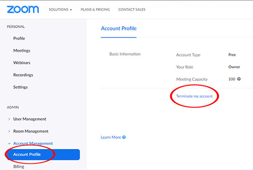 Xóa tài khoản zoom