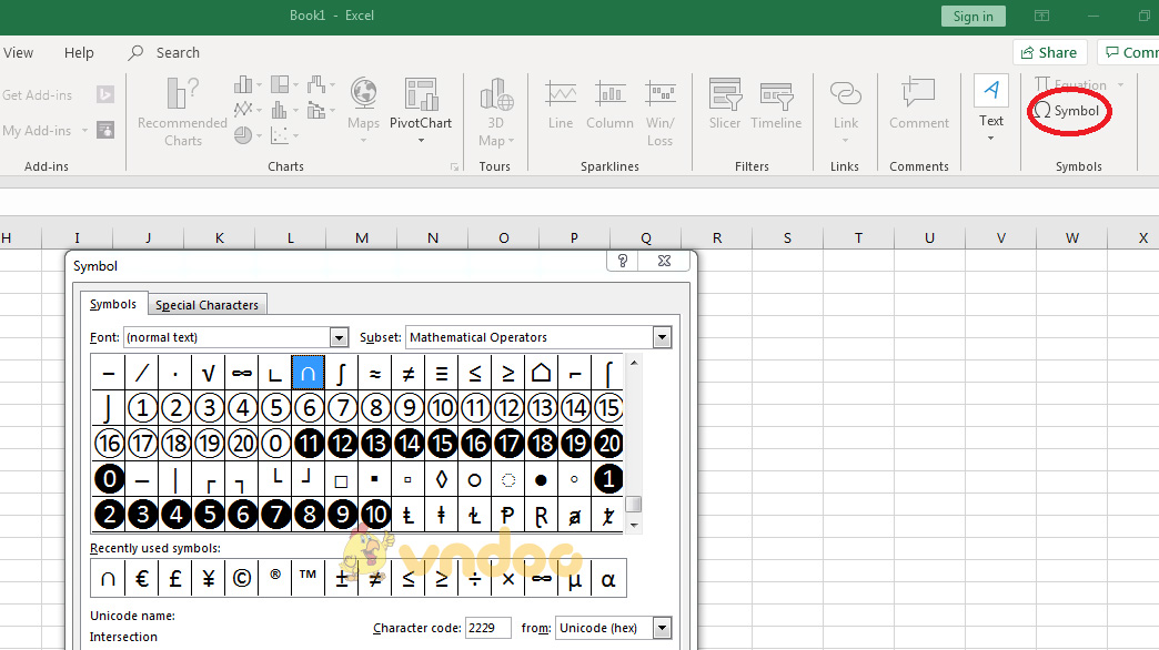 Cách chèn ký tự đặc biệt trong Excel