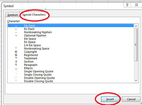 Cách chèn ký tự đặc biệt trong Excel 2010