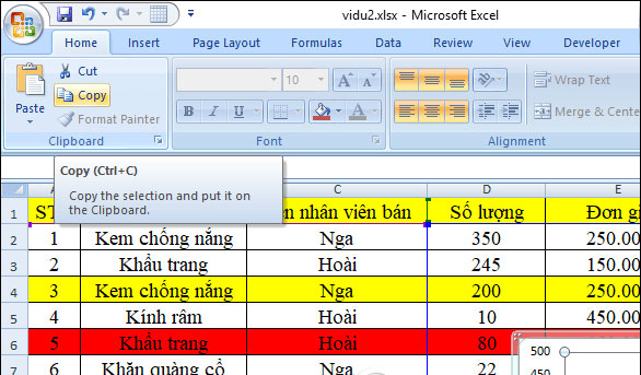 Cách sao chép biểu đồ Excel sang Word