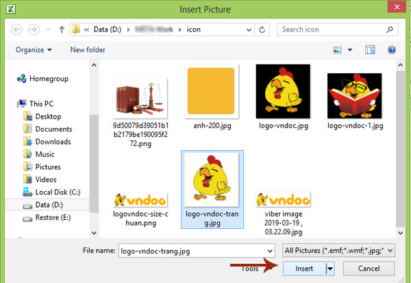 Chèn ảnh trong excel