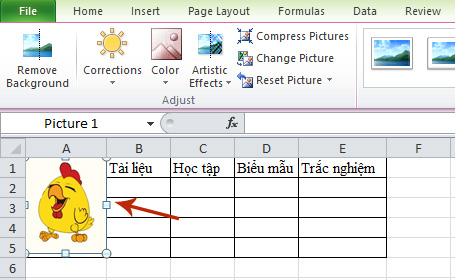Chèn ảnh trong excel
