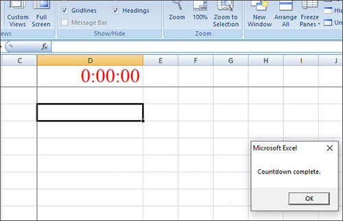 Chèn đồng hồ đếm ngược trong excel