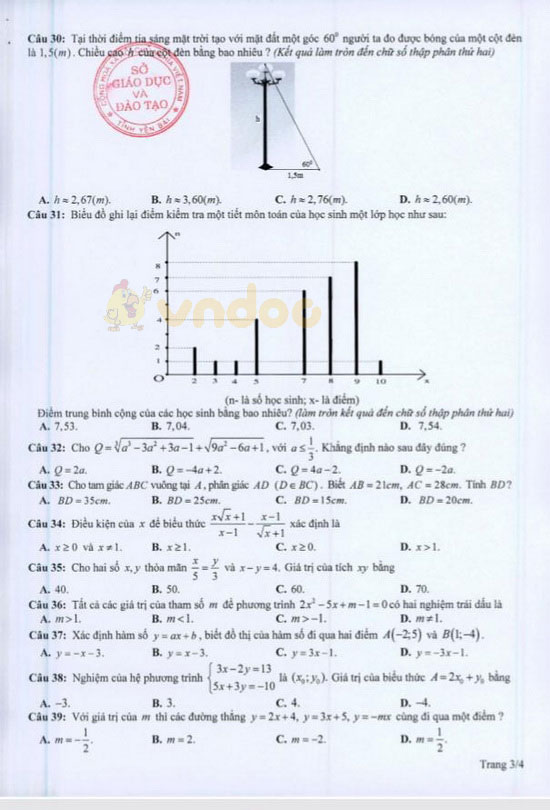 Đề thi minh họa vào lớp 10 môn Toán Sở GD&ĐT Yên Bái năm học 2020 - 2021