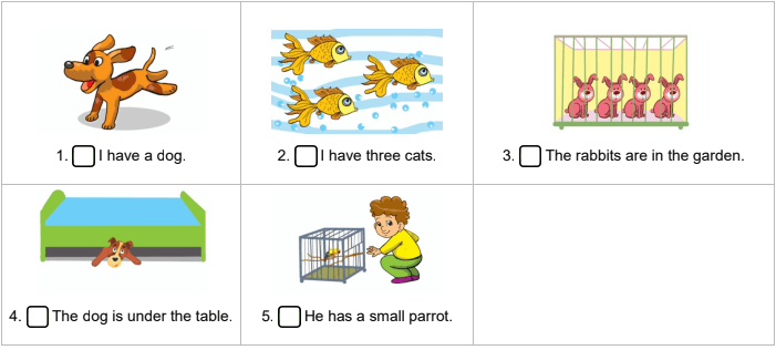 Đề kiểm tra tiếng Anh Unit 16 lớp 3 Do you have any pets?