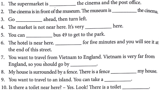 Bài tập Từ vựng tiếng Anh lớp 5 Unit 16 Where's the post office?