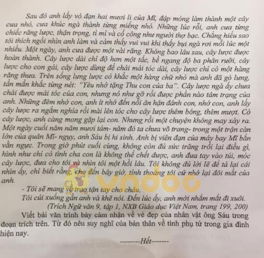 Đề thi KSCL lớp 9 môn Ngữ văn Sở GD&ĐT Hải Phòng năm học 2019 - 2020
