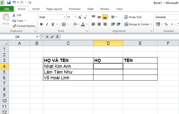 Cách tách cột Họ và Tên trong Excel