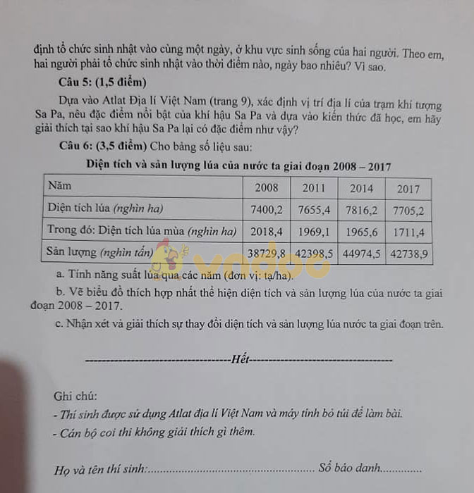 Đề thi học sinh giỏi lớp 9 môn Địa lý Sở GD&ĐT Lào Cai năm học 2019 - 2020