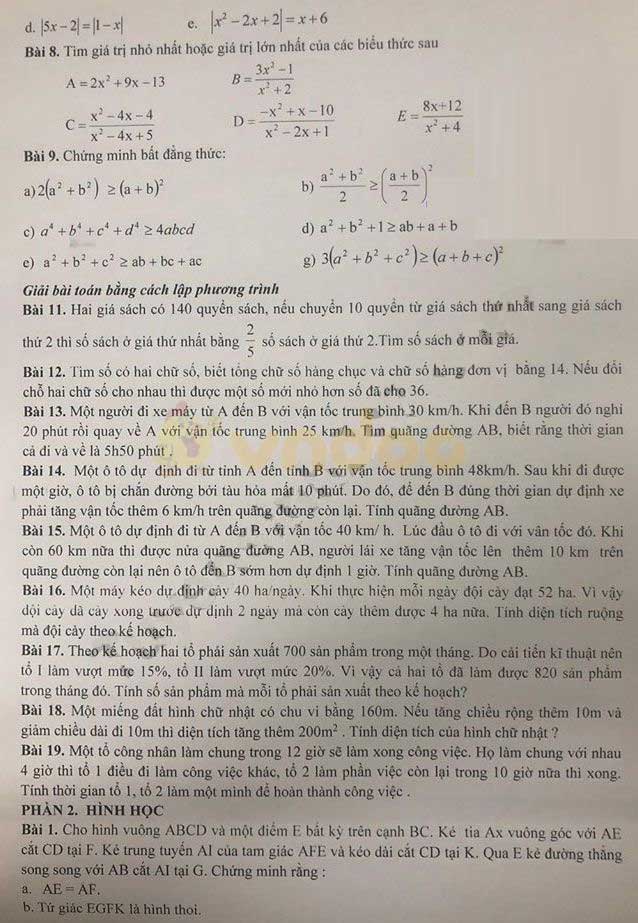 Đề cương ôn tập học kì 2 lớp 8 môn Toán trường THCS Lê Quý Đôn, Cầu Giấy năm học 2019 - 2020