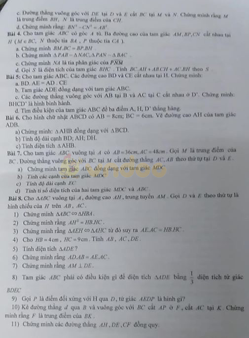 Đề cương ôn tập học kì 2 lớp 8 môn Toán trường THCS An Dương năm học 2019 - 2020