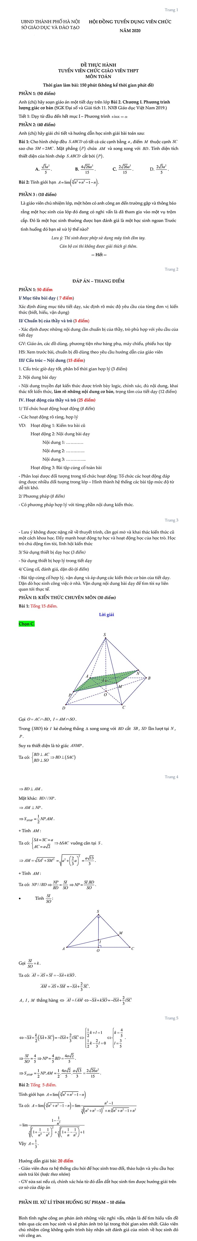 Đề thi thử viên chức môn Toán