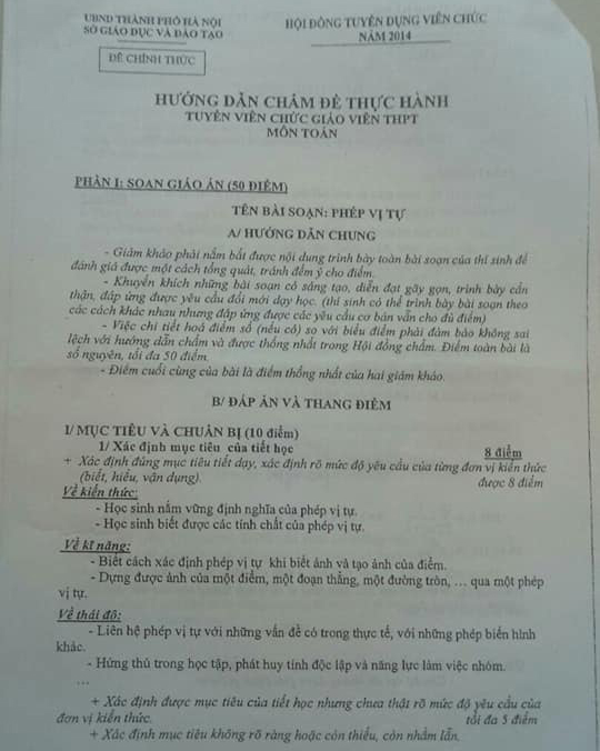 Đề thực hành thi tuyển viên chức giáo viên THPT Hà Nội môn Toán
