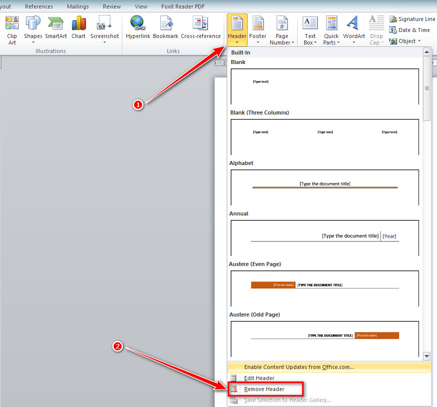 Cách xóa Header trong Word