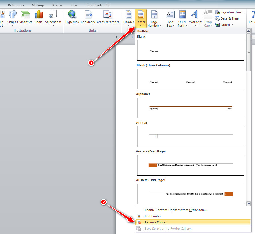 Cách xóa Footer trong Word