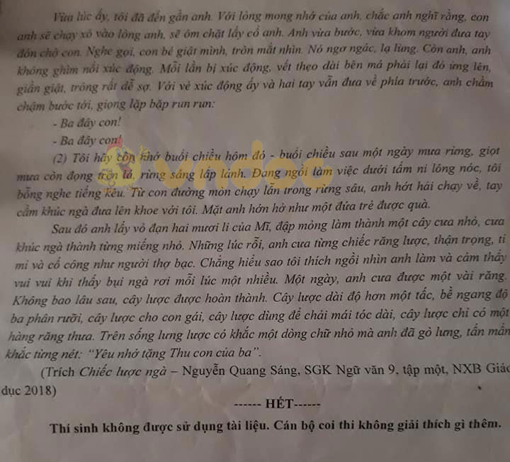 Đề thi thử vào lớp 10 môn Ngữ văn Trường THPT Gang Thép năm 2020